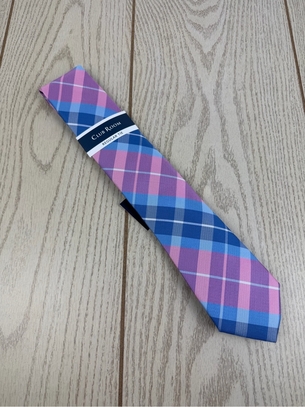 879 Club Room Men's Tie Carew Plaid 650 Pink & Blue $55 Polyester